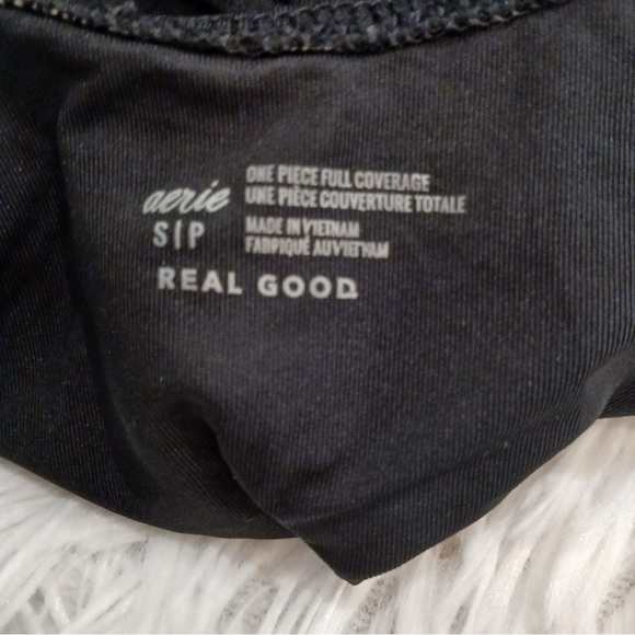 Aerie Swimsuit One Piece Small Pique Textured Solid Black VSCO Classic - Picture 7 of 13